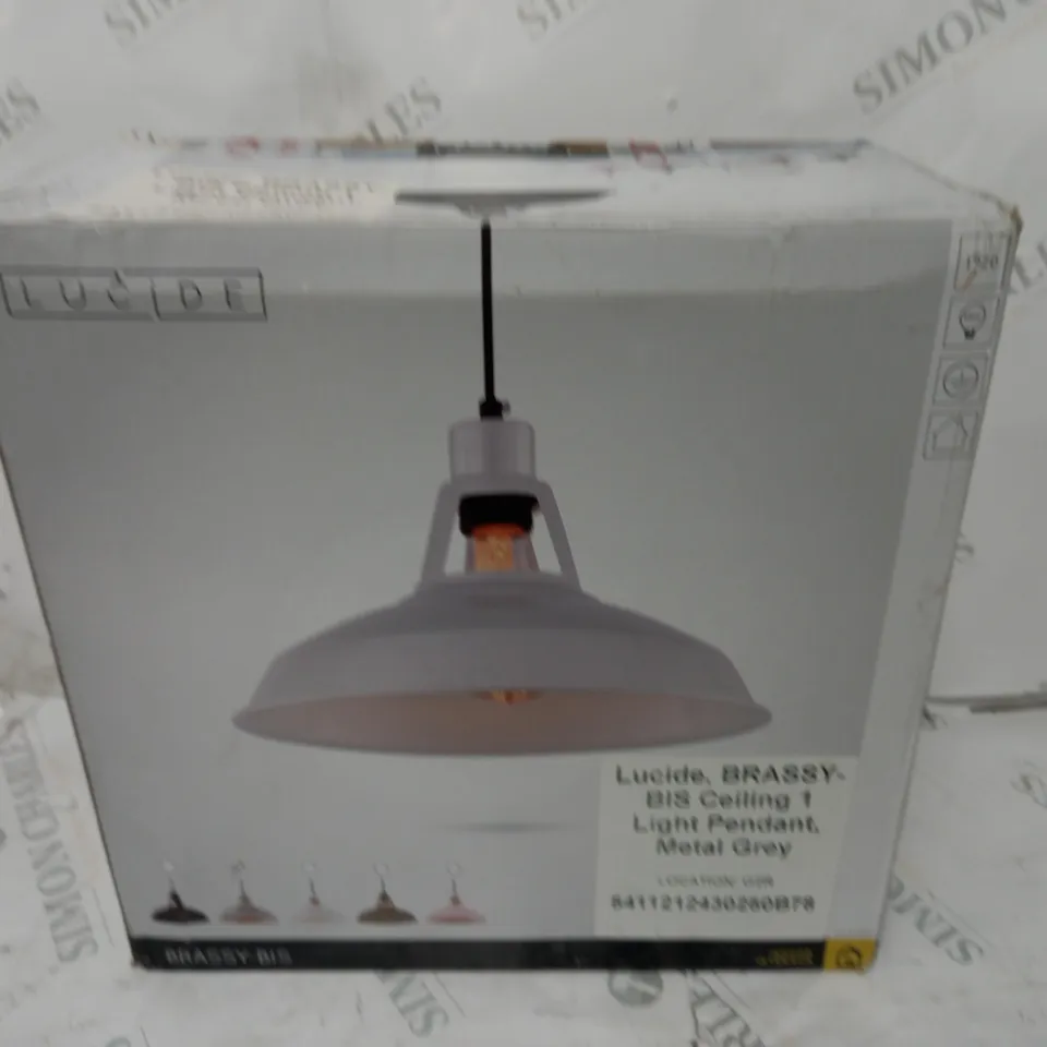 BOXED LUCIDE BRASSY-BISD CEILING LIGHT IN GREY METAL