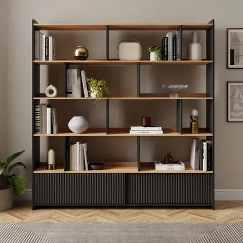 BOXED GEORGI EXTRA WIDE BOOKCASE - BLACK (3 BOXES)