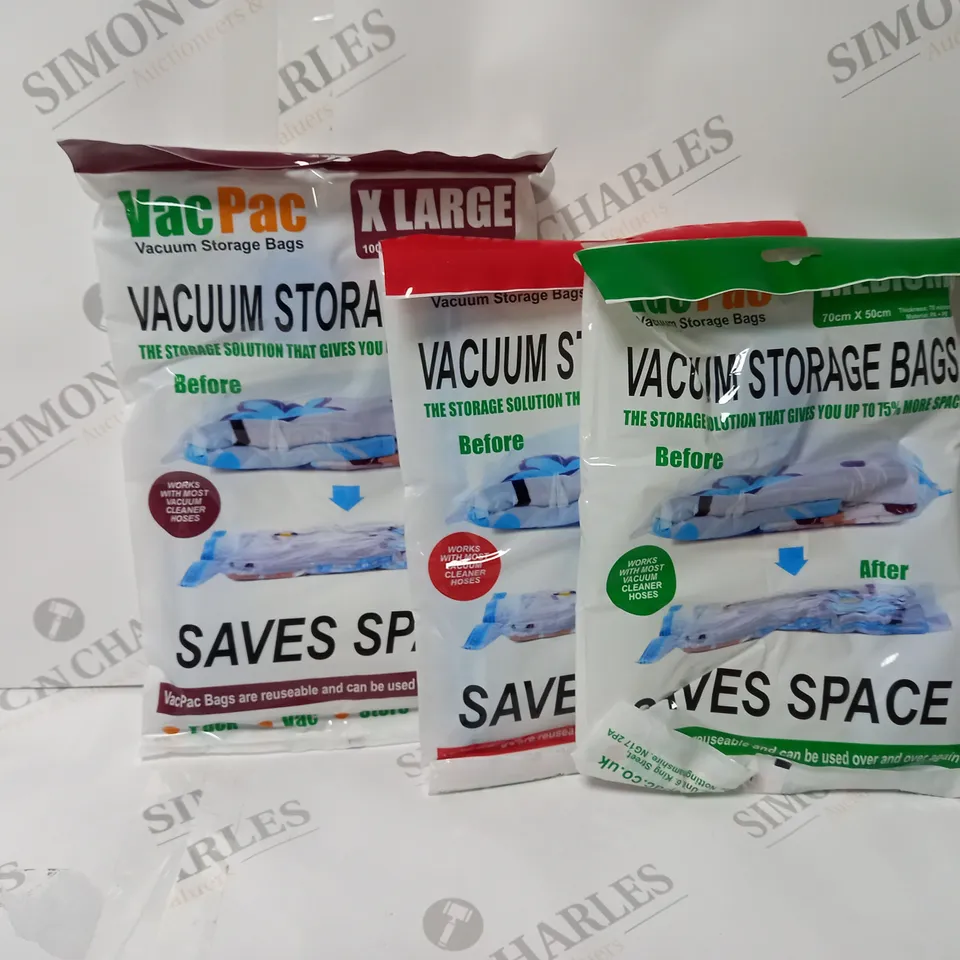 APPROXIMATELY 10 VAC PAC VACUUM STORAGE BAGS TO INCLUDE SIZES MEDIUM, LARGE, AND EXTRA LARGE