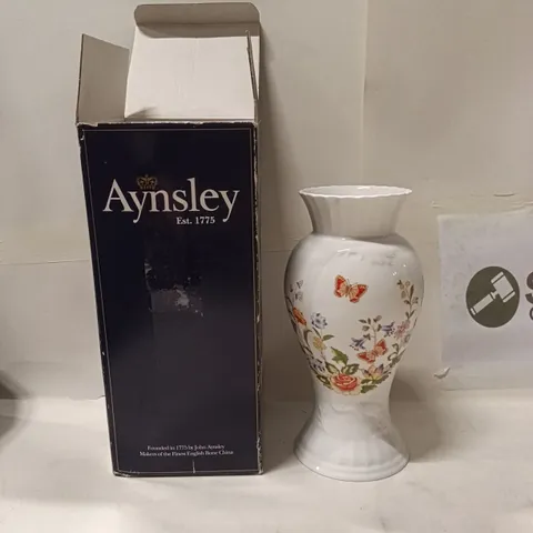 AYNSLEY PORCELAIN VASE WITH FLORAL BUTTERFLY DESIGN