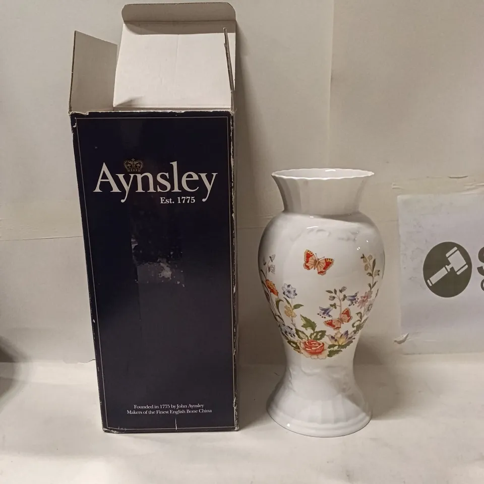 AYNSLEY PORCELAIN VASE WITH FLORAL BUTTERFLY DESIGN