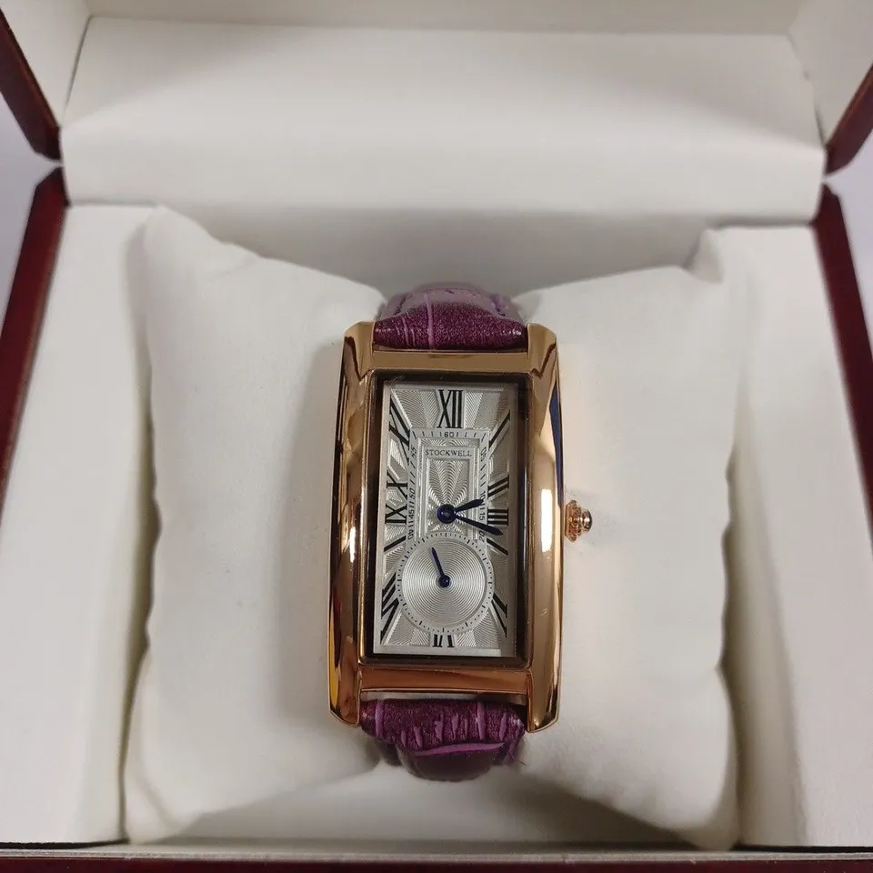 STOCKWELL DOUBLE DIAL PURPLE LEATHER STRAP WRISTWATCH