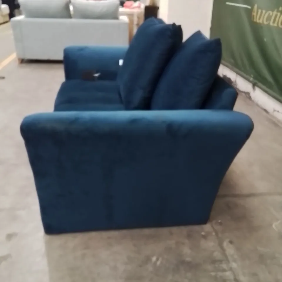 QUALITY DESIGNER 2 SEATER CRUSHED VELVET STYLE UPHOLSTERED BLUE SOFA