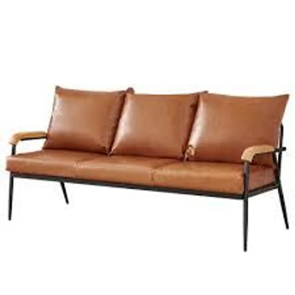 BOXED 3-SEATER FAUX LEATHER LIGHT BRON SOFA (2 BOXES)