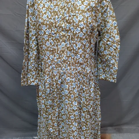 SEASALT CORNWALL DRESS IN LICHEN GREEN W. BLUE FLORAL DESIGN SIZE 14