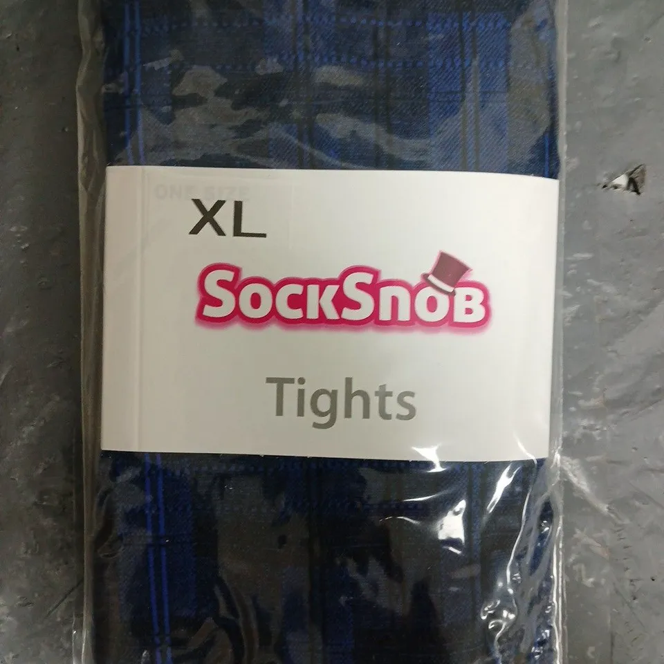 BOX OF APPROXIMATELY 100 PAIRS OF SOCKSNOB TIGHTS IN BLUE SIZE XL - COLLECTION ONLY