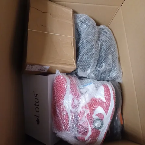 BOX OF APPROXIMATELY 6 PAIRS OF ASSORTED SHOES IN VARIOUS COLOUR, STYLES AND SIZES