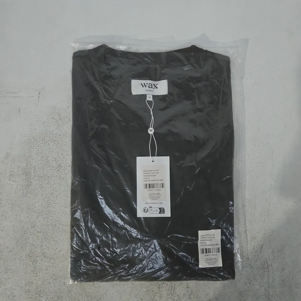 BAGGED WAX LONDON MARK CROP SHORT SLEEVE T-SHIRT IN WASHED BLACK SIZE MEDIUM