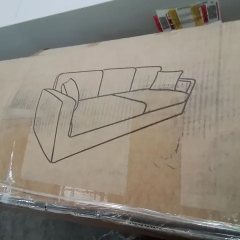 BOXED MODERN 256CM CORDUROY SOFA, WIDE ARMREST -DARK GREY-