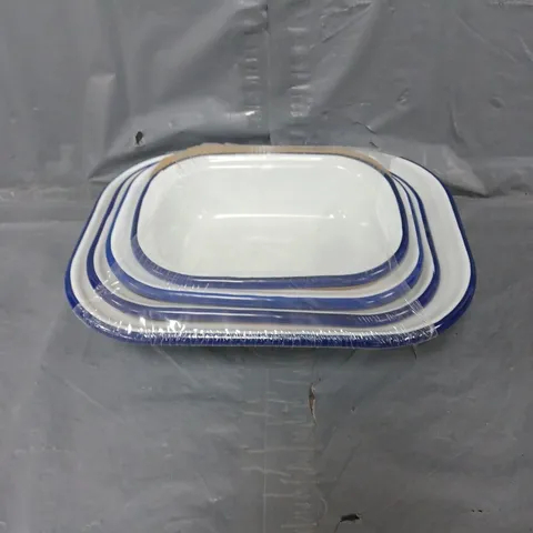 SET OF 4 ENAMEL PIE DISHES IN BLUE/WHITE - COLLECTION ONLY