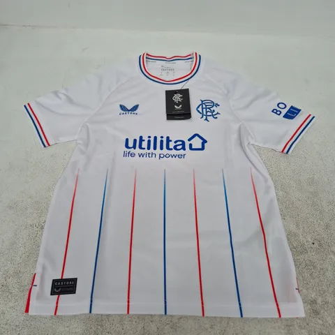 RANGERS AWAY SS SHIRT BY CASTORE – WHITE, JUNIOR LARGE (158 CM) UK JL