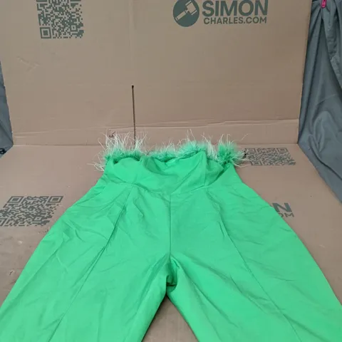 LAVISH ALICE GREEN FAUX FUR TRIM JUMPSUIT β UK 18