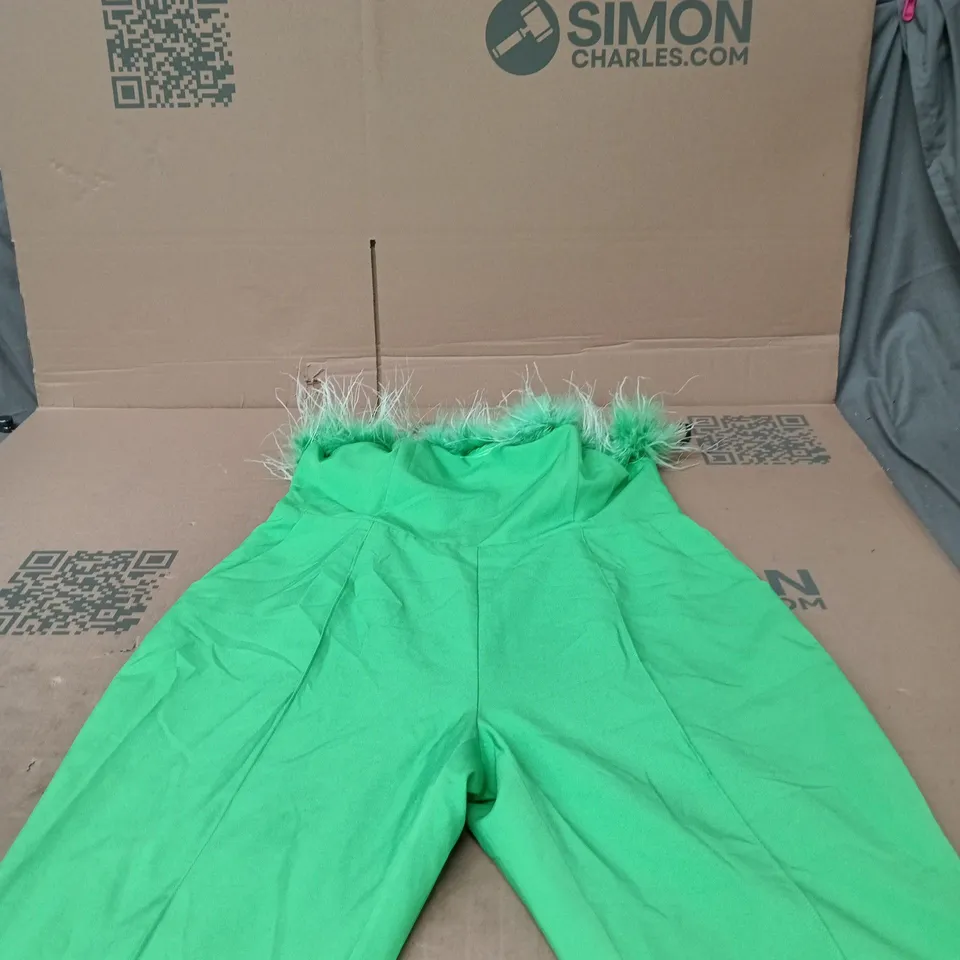 LAVISH ALICE GREEN FAUX FUR TRIM JUMPSUIT – UK 18 