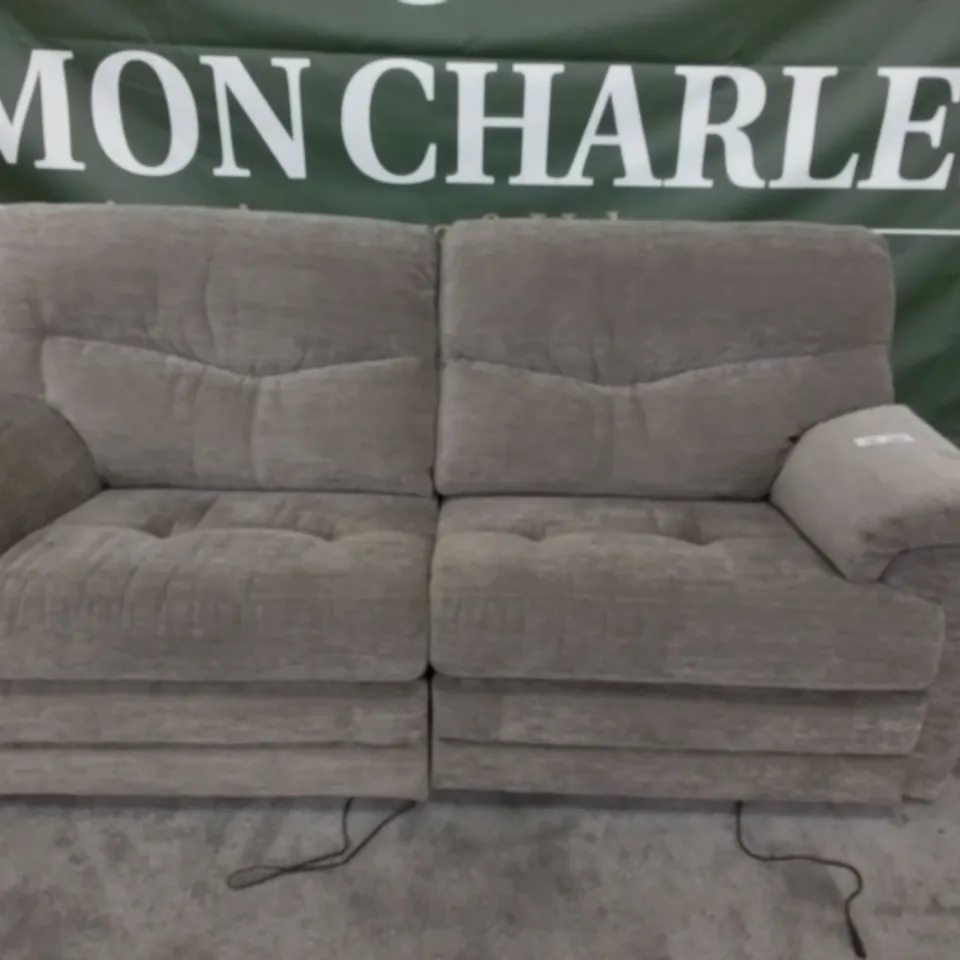 DESIGNER G PLAN MADE STRATFORD DESTINY STORM FABRIC ELECRIC RECLINING THREE SEATER SOFA