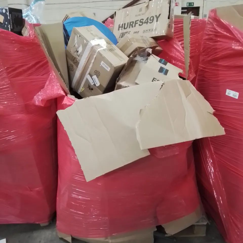 PALLET CONTAINING VARIOUS ITEMS TO INCLUDE BOXED HOUSEHOLD ITEMS DEWALT HOOVER ETC.