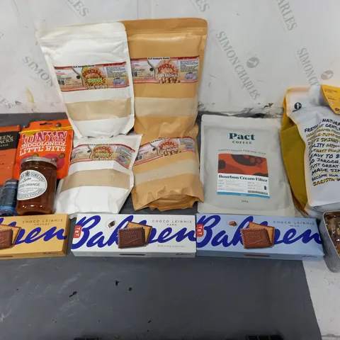 APPROXIMATELY 8 ASSORTED FOOD ITEMS TO INCLUDE - PACT COFFEE, CHOCO LEIBNIZ, AND TONYS LITTLE BITS ETC.