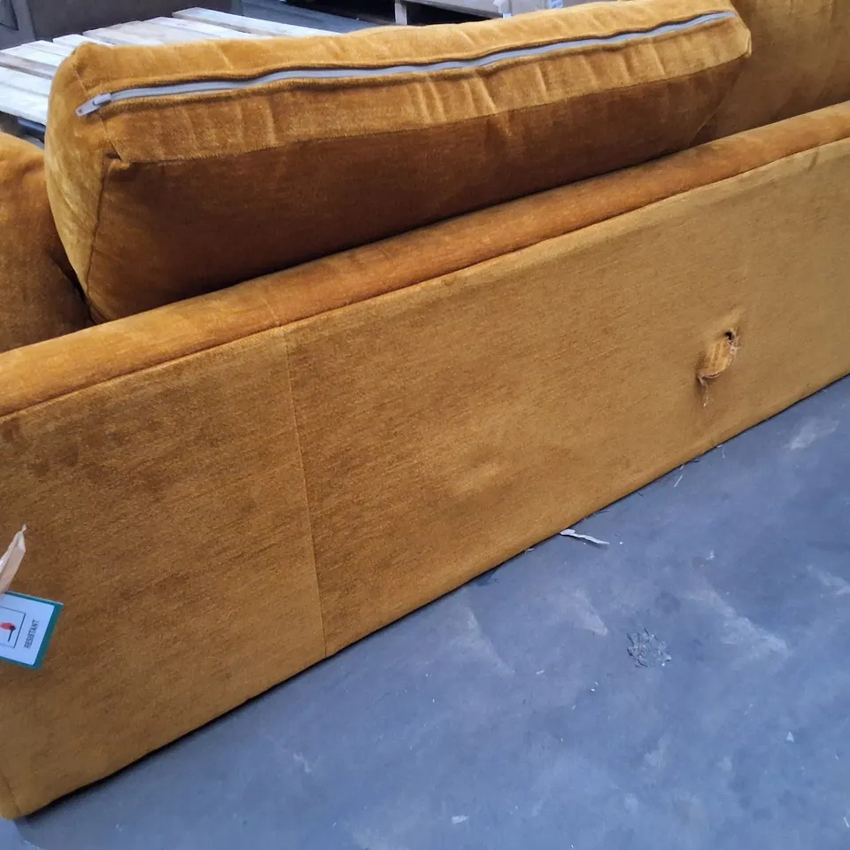 MUSTARD FABRIC 3-SEATER SOFA WITH BOLSTER CUSHIONS