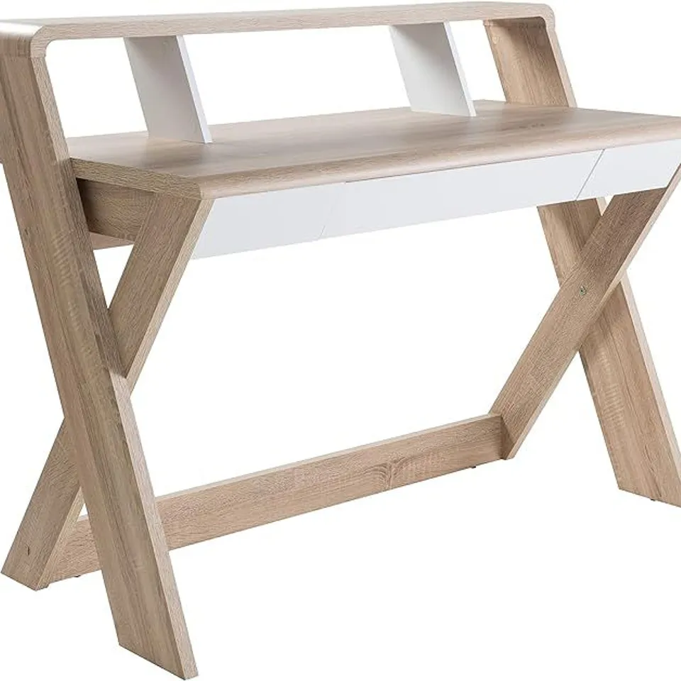 BOXED ALPHASON ASPEN TRESTLE DESK - LIGHT OAK EFFECT/WHITE (1 BOX)