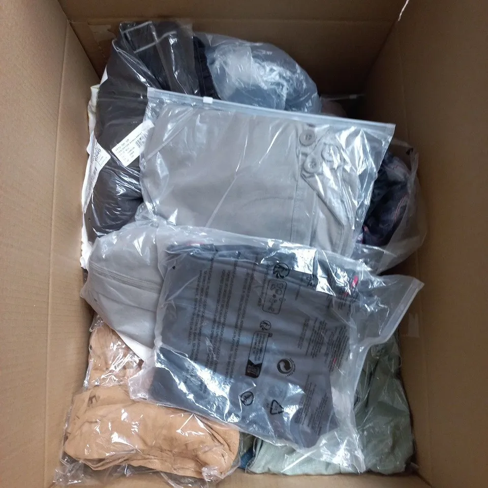 BOX OF APPROXIMATELY 20 ASSORTED CLOTHING ITEMS TO INCLUDE: DISNEY T SHIRT 