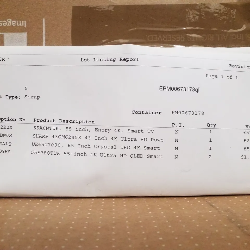 PALLET CONTAINING 5 ASSORTED DAMAGED TVS