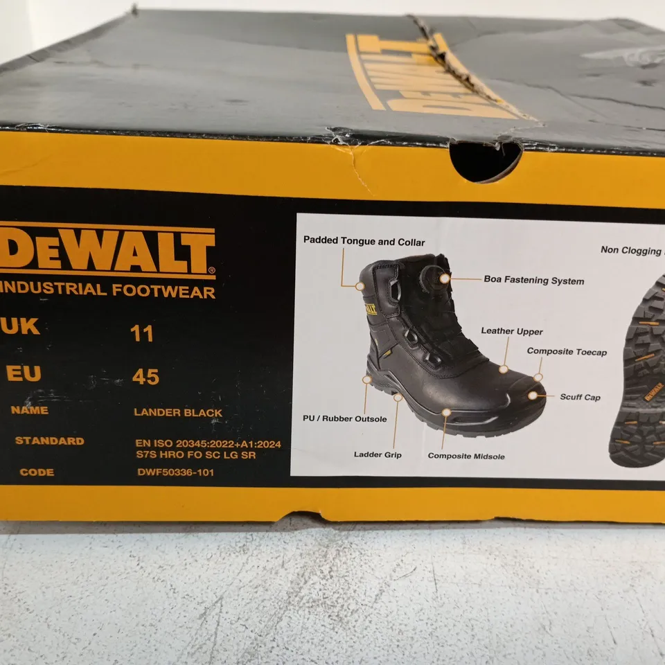 BOXED DEWALT LANDER BLACK SAFETY BOOTS – UK 11 (EU 45)
