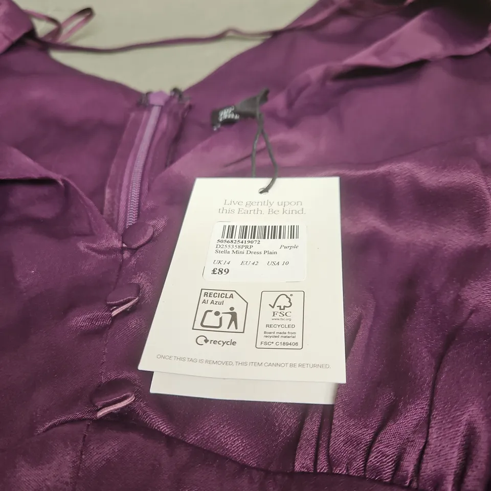 NOBODYS CHILD STELLA MINI DRESS PLAIN UK 14 PURPLE WITH TAGS