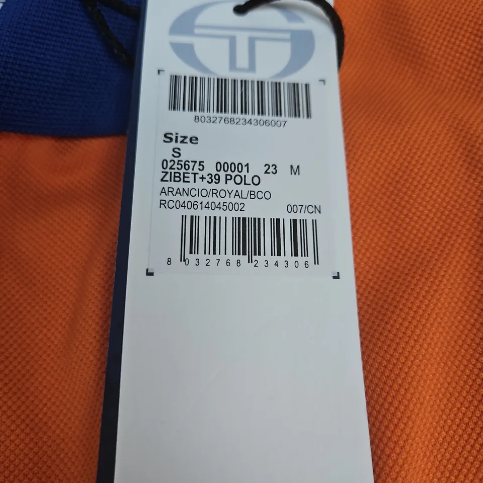 SERGIO TACCHINI POLO SHIRT - ORANGE WITH ROYAL BLUE PANELS, SIZE S