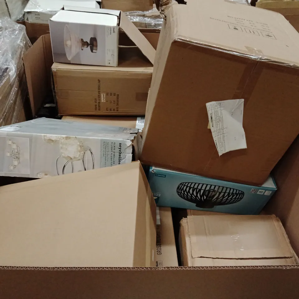 PALLET OF ASSORTED DESIGNER LIGHTING PRODUCTS TO INCLUDE;SOPHIE ROBINSON RIAD TABLE LAMP,SILAS LIGHT PENDANT,EGLO FLOOR LAMP