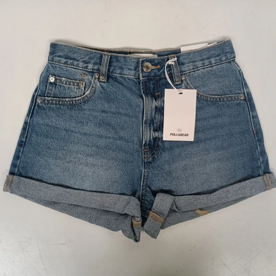 PULL & BEAR DENIM HIGH RISE SHORTS IN BLUE SIZE UK 8