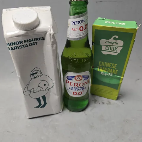 APPROXIMATELY 12 ASSORTED FOOD & DRINK ITEMS TO INCLUDE - MINOR FIGURES BARISTA OAT , PERONI 0.0% ETC