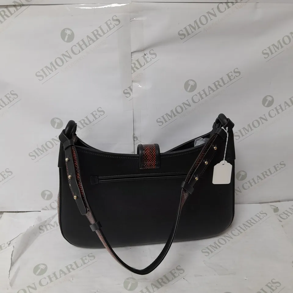 RADLEY LONDON SUEDE HANDBAG IN BLACK WITH ANIMAL PRINT DETAIL