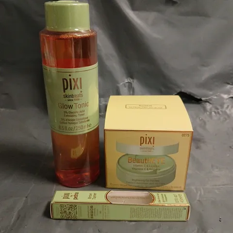 PIXI SKINTREATS LOT OF 3 ASSORTED COSMETIC PRODUCTS TO INCLUDE - GLOW TONIC - BROW TAMER - BEAUTIFEYE PATCHES