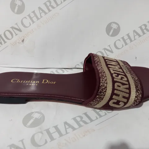 BOXED PAIR OF CHRISTIAN DIOR PARIS SLIDERS IN MAROON EU SIZE 42