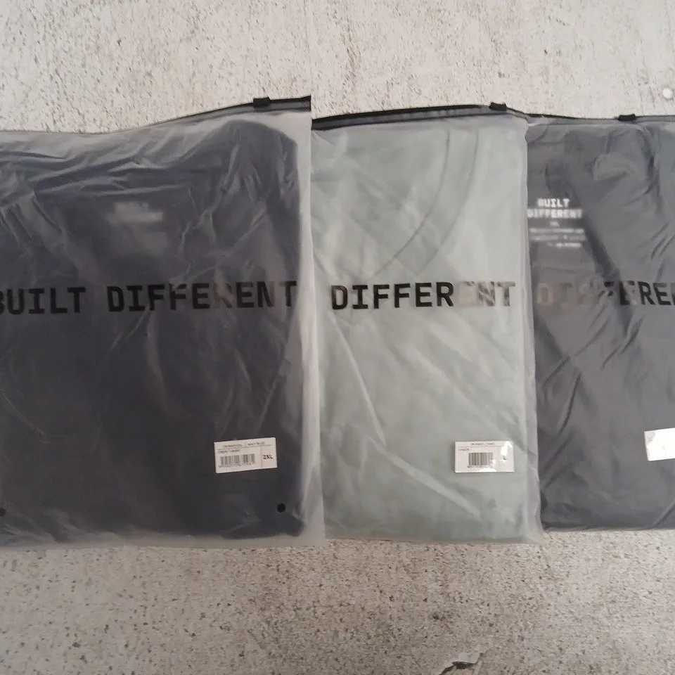 SET OF APPROXIMATELY 10 ASSORTED BUILT DIFFERENT T-SHIRTS/SHIRTS IN VARIOUS COLOURS AND SIZES