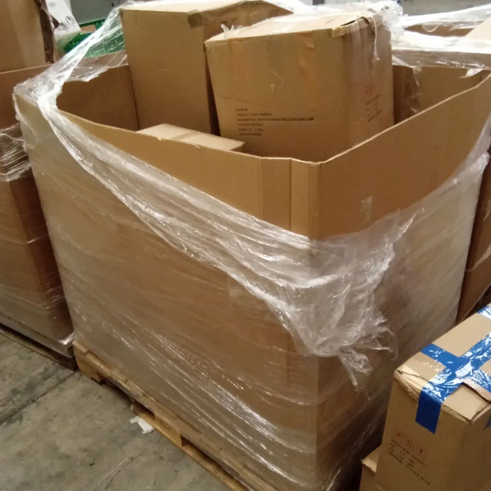 PALLET TO CONTAIN APPROXIMATELY 19 DESIGNER INDOOR LIGHTING PRODUCTS TO INCLUDE; CEILING LIGHTS, WALL LIGHTS, FLOOR LAMPS ETC