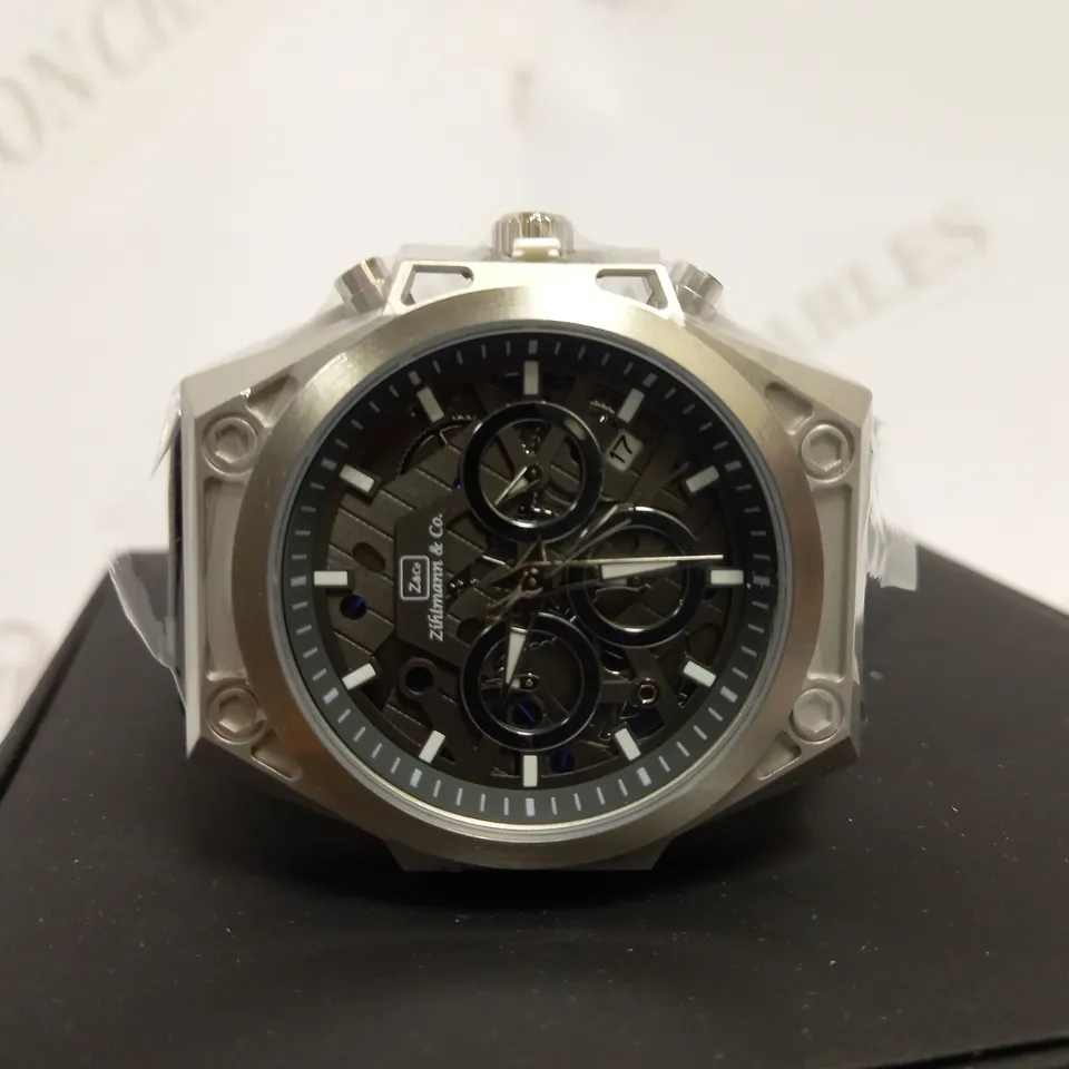 ZIHLMANN & CO TRIPLE DIAL STUD DETAIL LEATHER STRAP WATCH RRP £520