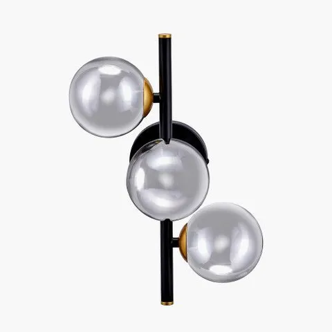 BOXED BLAIR SMOKE GLASS BALL AND BLACK METAL WALL LIGHT