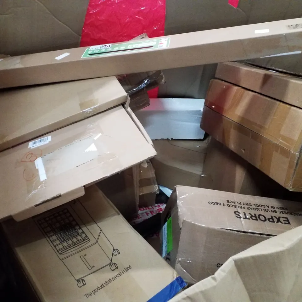PALLET OF ASSORTED PRODUCTS INCLUDING BAR TABLE, AIR COOLER, PRESSURE WASHER, RAISED SEAT, FOAM MAT