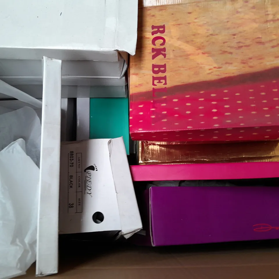 BOX OF APPROX 10 ASSORTED SHOES IN VARIOUS SIZES & COLOURS 
