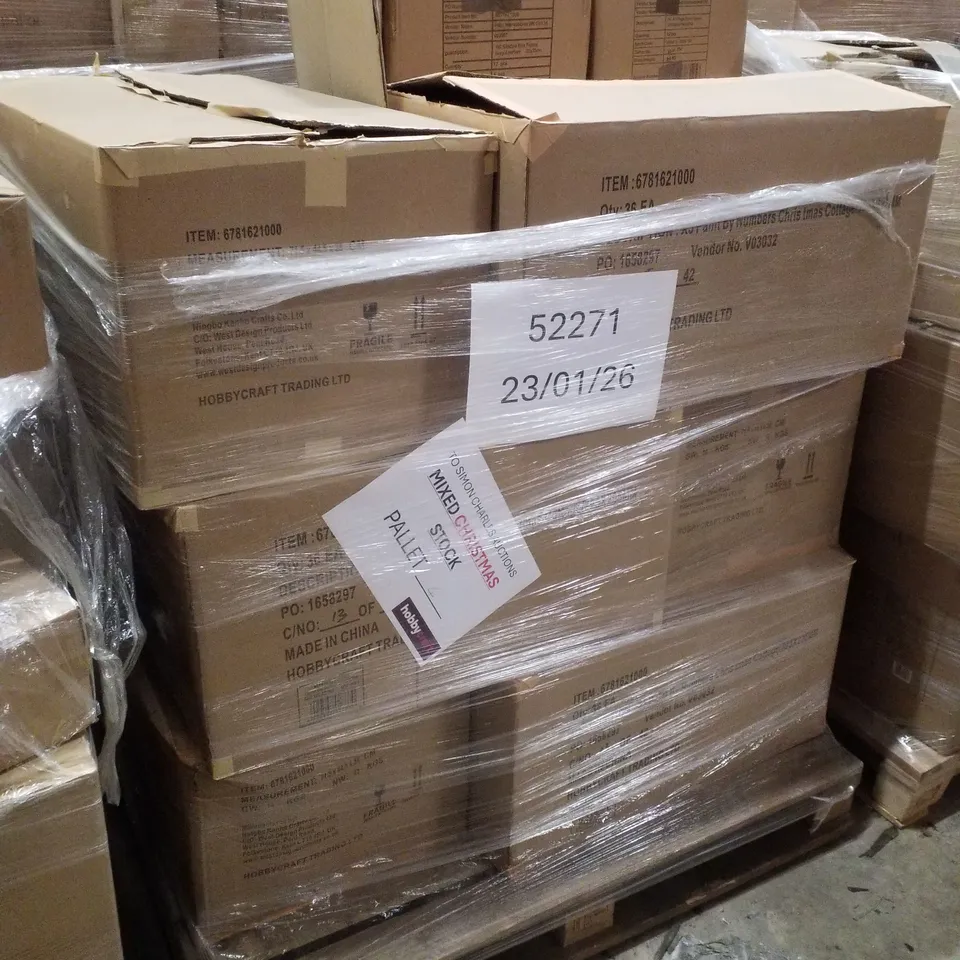 PALLET CONTAINING ASSORTED CHRISTMAS  DECORATIONS INCLUDING PAINT BY NUMBERS SETS & LETTER DECORATIONS