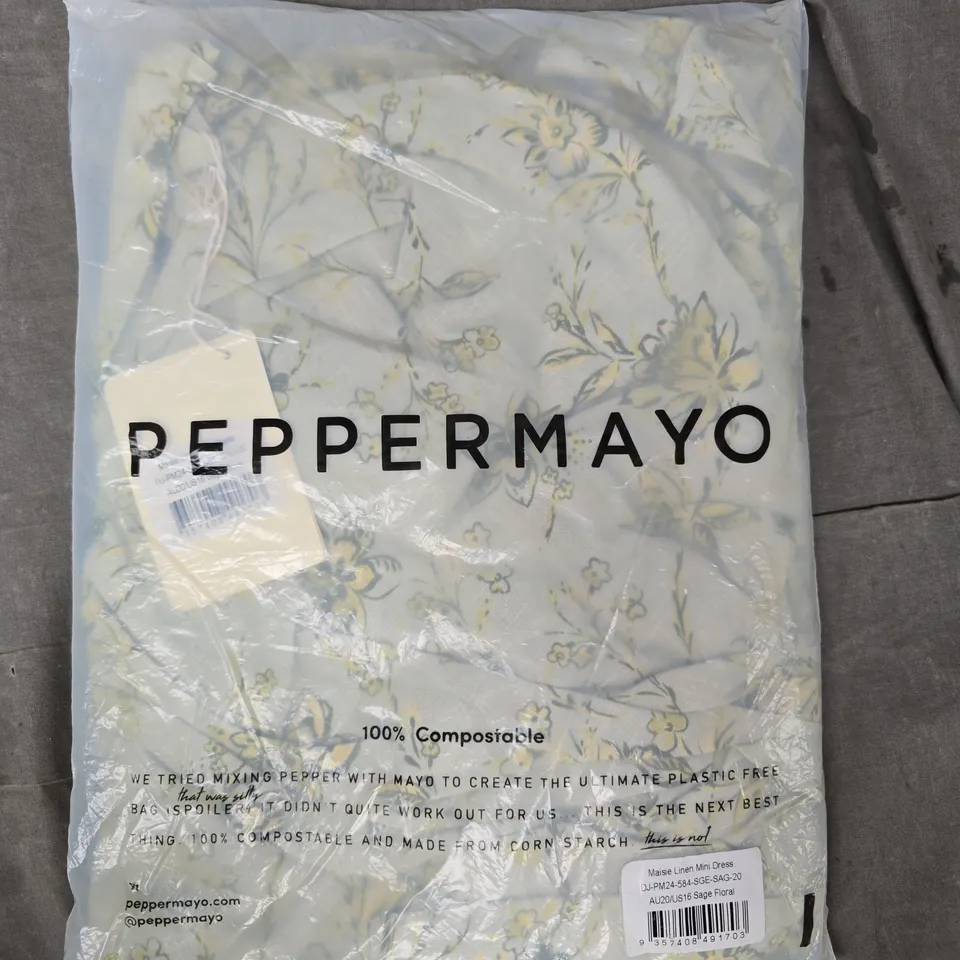 PEPPERMAYO MAISIE LININ MINI DRESS IN SAGE FLORAL SIZE AU20/US16