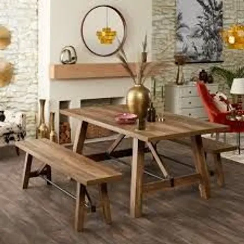 BOXED FULTON 6 SEATER TRESTLE TABLE & BENCH SET (2 BOXES)