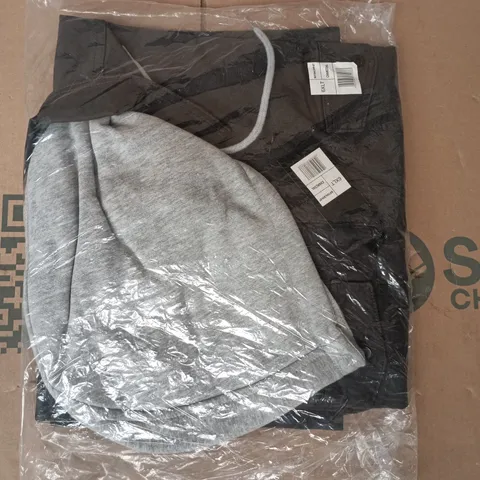BAGGED BIG DUDE BUTTON-UP HOODED JACKET IN BLACK/GREY SIZE 6XLT