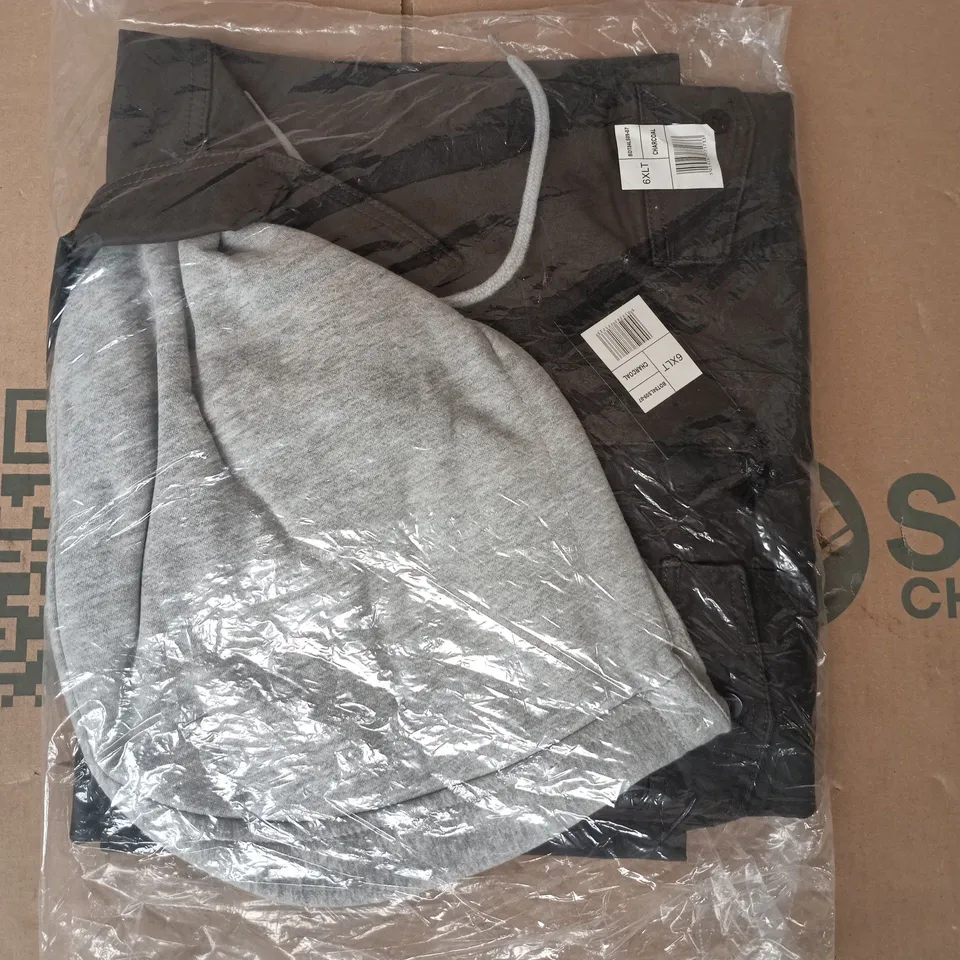 BAGGED BIG DUDE BUTTON-UP HOODED JACKET IN BLACK/GREY SIZE 6XLT
