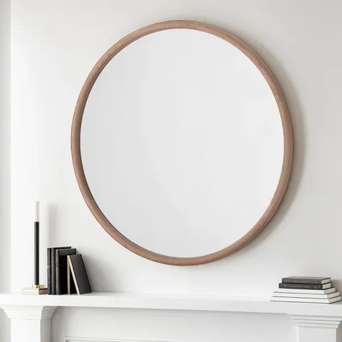 BOXED LARGE SOLID OAK ROUND WOOD NASHELLE WALL MIRROR