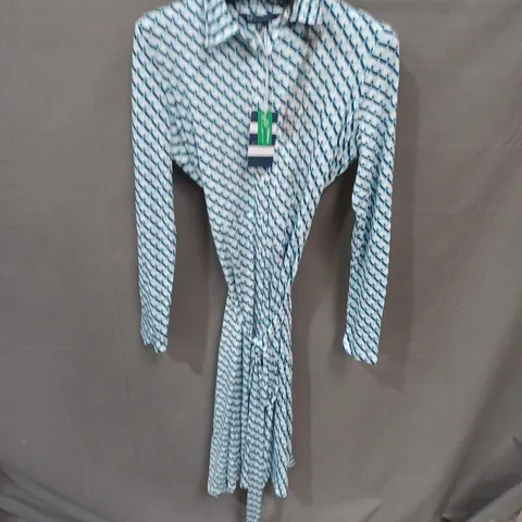 Crew Clothing Emma Jersey Shirt Dress – Blue Geometric Print – UK 10