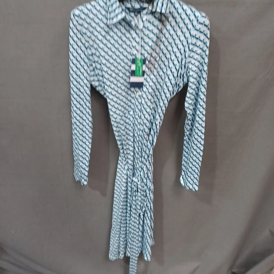 Crew Clothing Emma Jersey Shirt Dress – Blue Geometric Print – UK 10