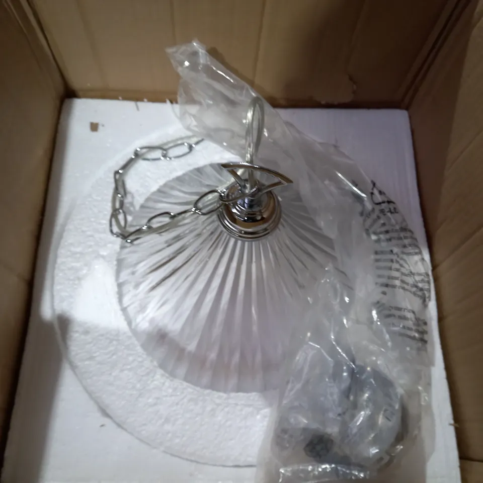 ARDECHE 1LT LARGE PENDANT POLISHED CHROME FINISH FLUTE CLEAR GLASS