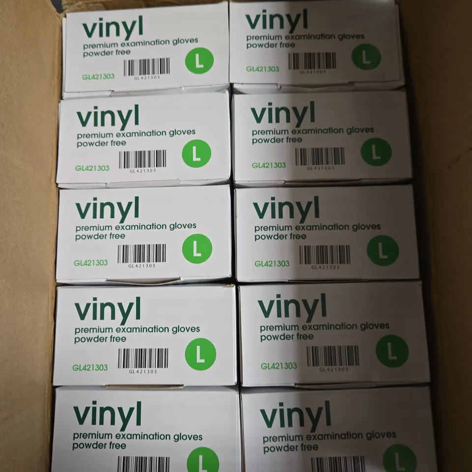 BOXED CURA PREMIUM VINYL EXAMINATION GLOVES - 10 X 100PCS - L