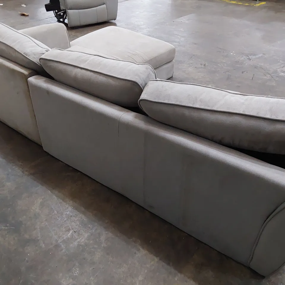 DESIGNER CHAISE SOFA LIGHT GREY FABRIC 
